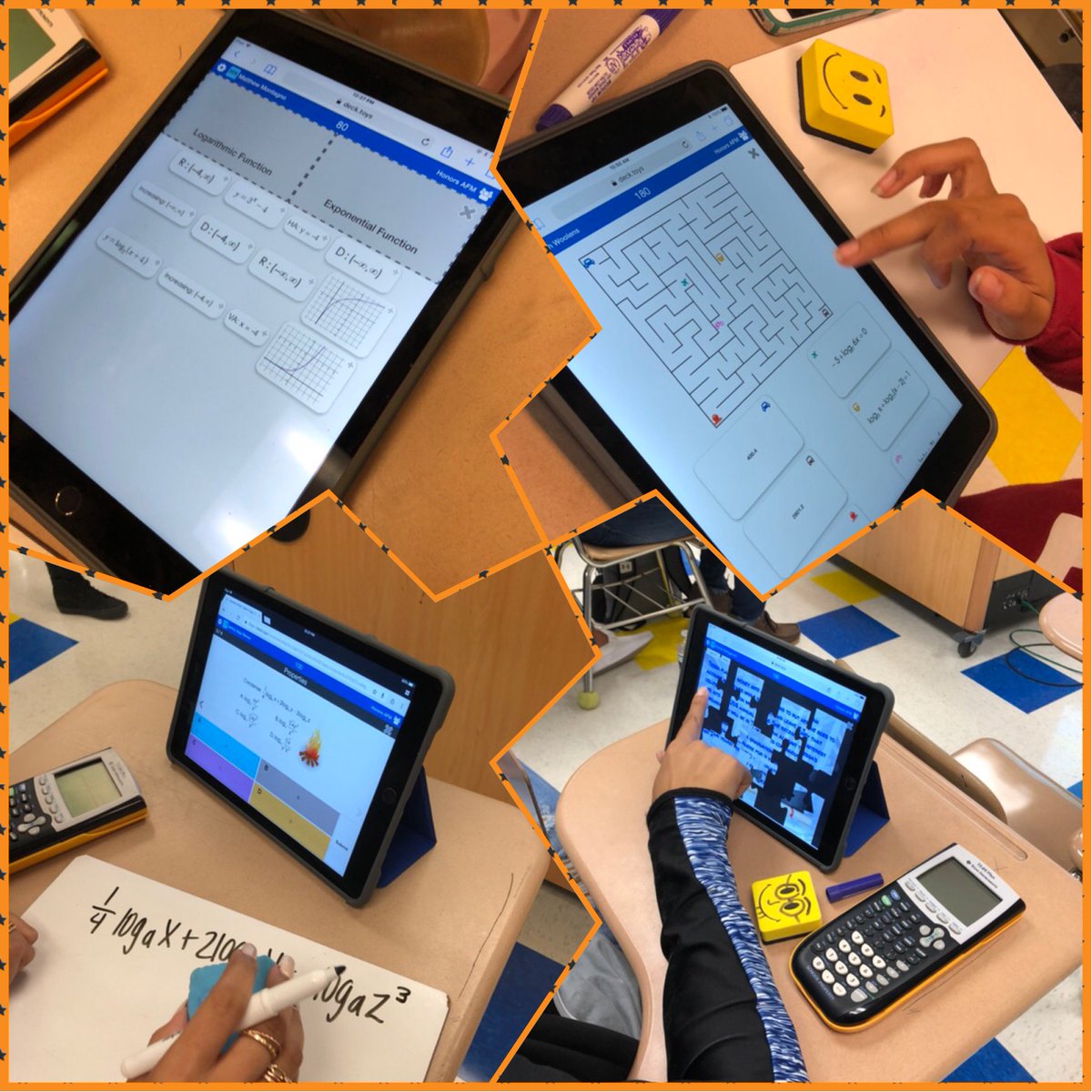 girlmathx2's tweet photo. Another awesome @DeckToys activity! All Ss were on task and had fun reviewing exponential and logarithmic functions! #afm #iteachmath #mtbos #decktoys https://t.co/rHKCucXXH4 https://t.co/84ABfMfRWm