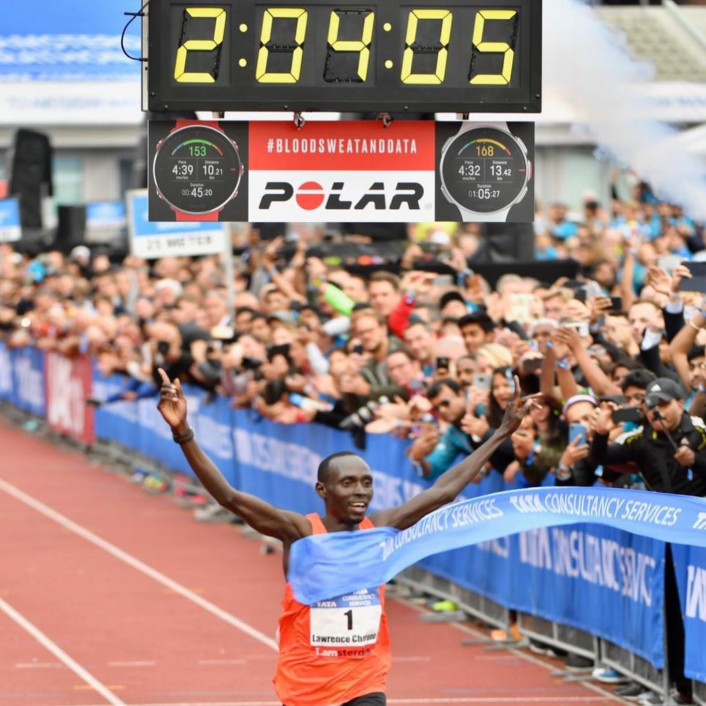 PolarGlobal's tweet image. Huge congrats to Lawrence Cherono for an amazing race and a new track record of 2:04:05 in the Amsterdam Marathon! 🥇🙌

Polar had the honor of timing the record time, as the official timing partner of the TCS Amsterdam Marathon.

#BloodSweatAndData #PolarVantageV #PolarVantageM