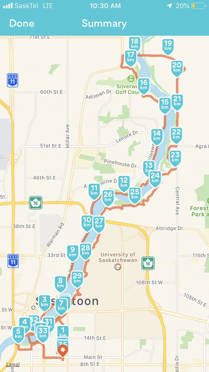 BlairAGeorge's tweet photo. Running to the new #ChiefMistawasisBridge. Long autumn run beautiful weather #cheers #YXE #best #WarickRunClub #longRun #fallrun https://t.co/jNM8dA2RgY