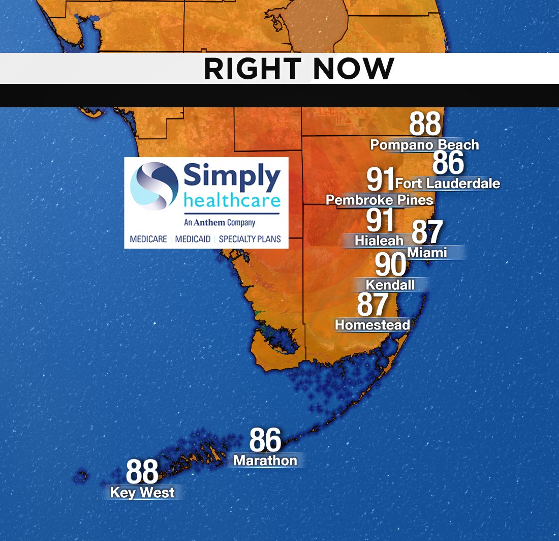 It's 2PM, here are south Florida's current temperatures. #BROWARD #MIAMIDADE #FLKEYS Presented by Simply Healthcare https://t.co/Ko4fJoXaeE