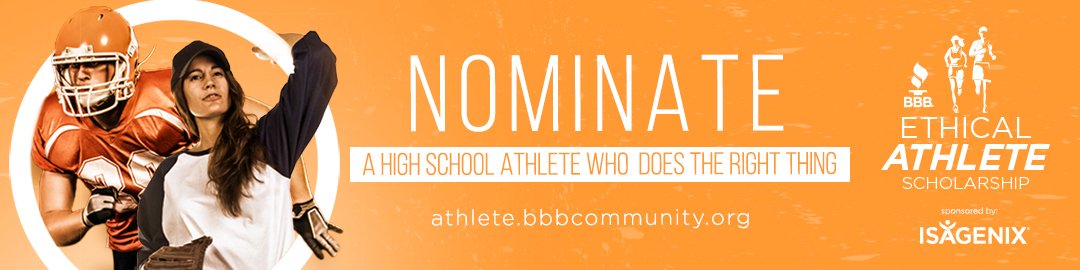 Your BBB, together with Isagenix and AIA, is honoring 2 ethical student athletes with cash scholarships each month! To nominate Arizona high school athletes who demonstrate a willingness to do the right thing, visit hubs.ly/H0fcdGl0! #scholarship