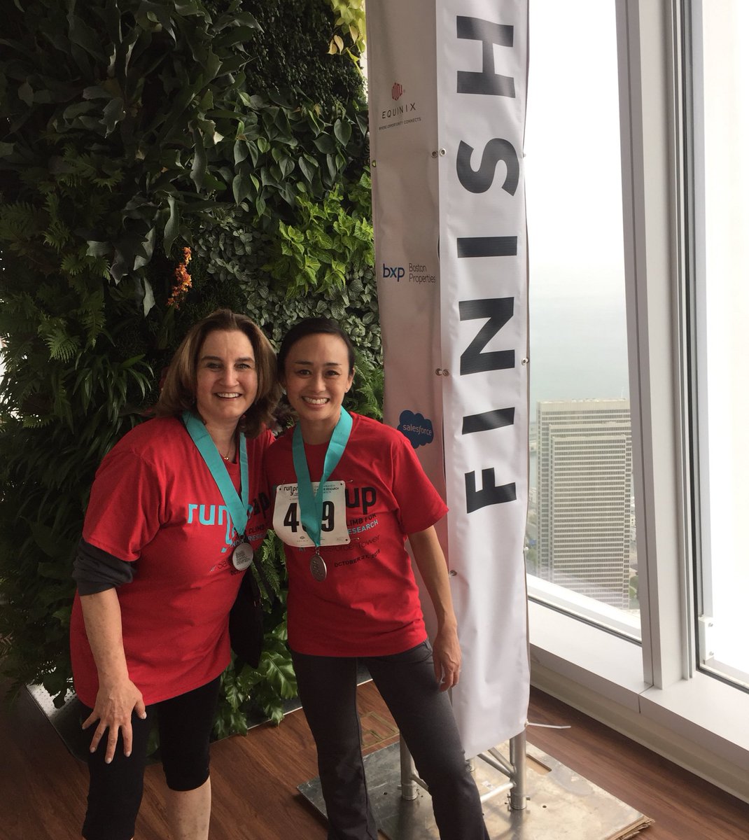 DamonRunyon's tweet photo. Finished! Our Director of Marketing and Communications, Ronni Berke and Incoming CEO and President, Yung S. Lie, PhD close out today’s #RunyonUp Stair Climb for #CancerResearch. Thank you to all the climbers and scientists who gave their time and donations for this cause. https://t.co/9Be66KPQO5
