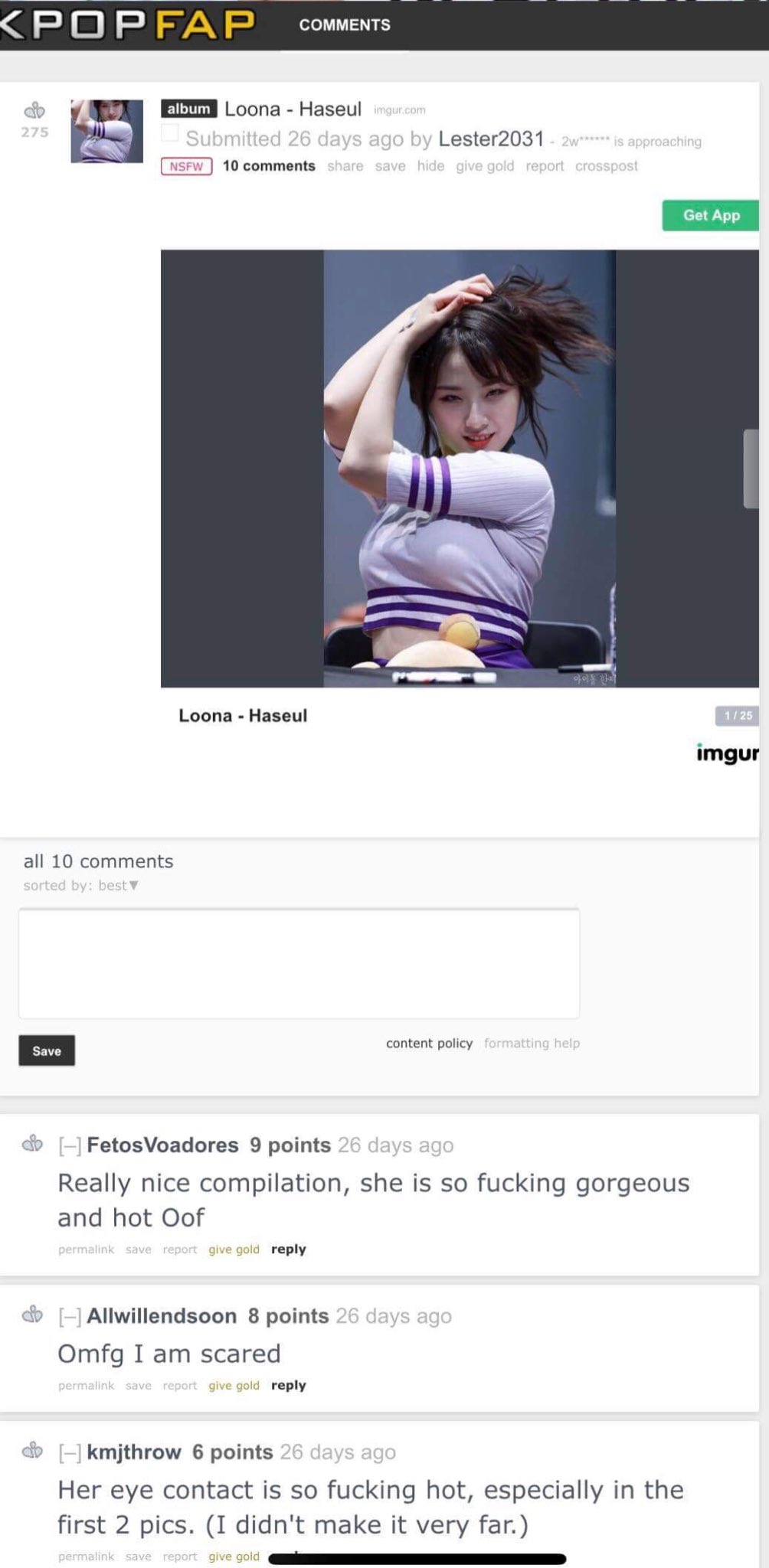 Ash on X: so oomfs found this subreddit called kpopfap and apparently  theres some loona on their but mostly haseul but the last comment on the  2nd photo im going to be