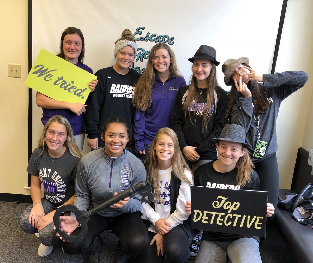 UMUSoccer's tweet photo. What to do the day after a big win... become detectives 🕵🏻‍♀️ #family @EscapeRoomDT @purpleraiders https://t.co/PHGfJoY5ig