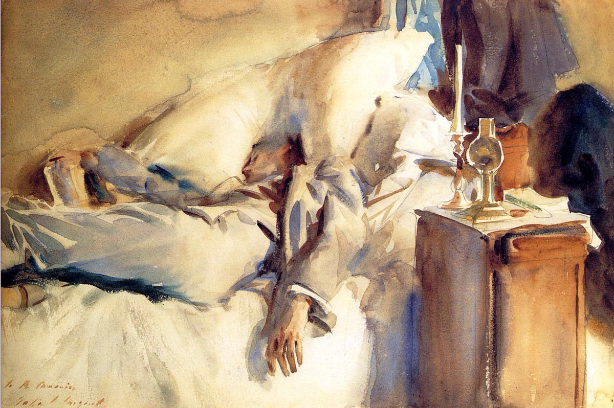 Another feature of Sargent’s work was to paint his private life both in the studio & his bedroom. He loved painting reclining figures & here we have fellow artists exhausted after work, a relaxed model & a lover. The latter is an unprecedented image for the time.