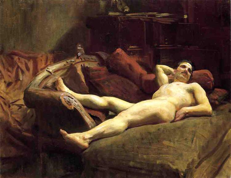 Another feature of Sargent’s work was to paint his private life both in the studio & his bedroom. He loved painting reclining figures & here we have fellow artists exhausted after work, a relaxed model & a lover. The latter is an unprecedented image for the time.