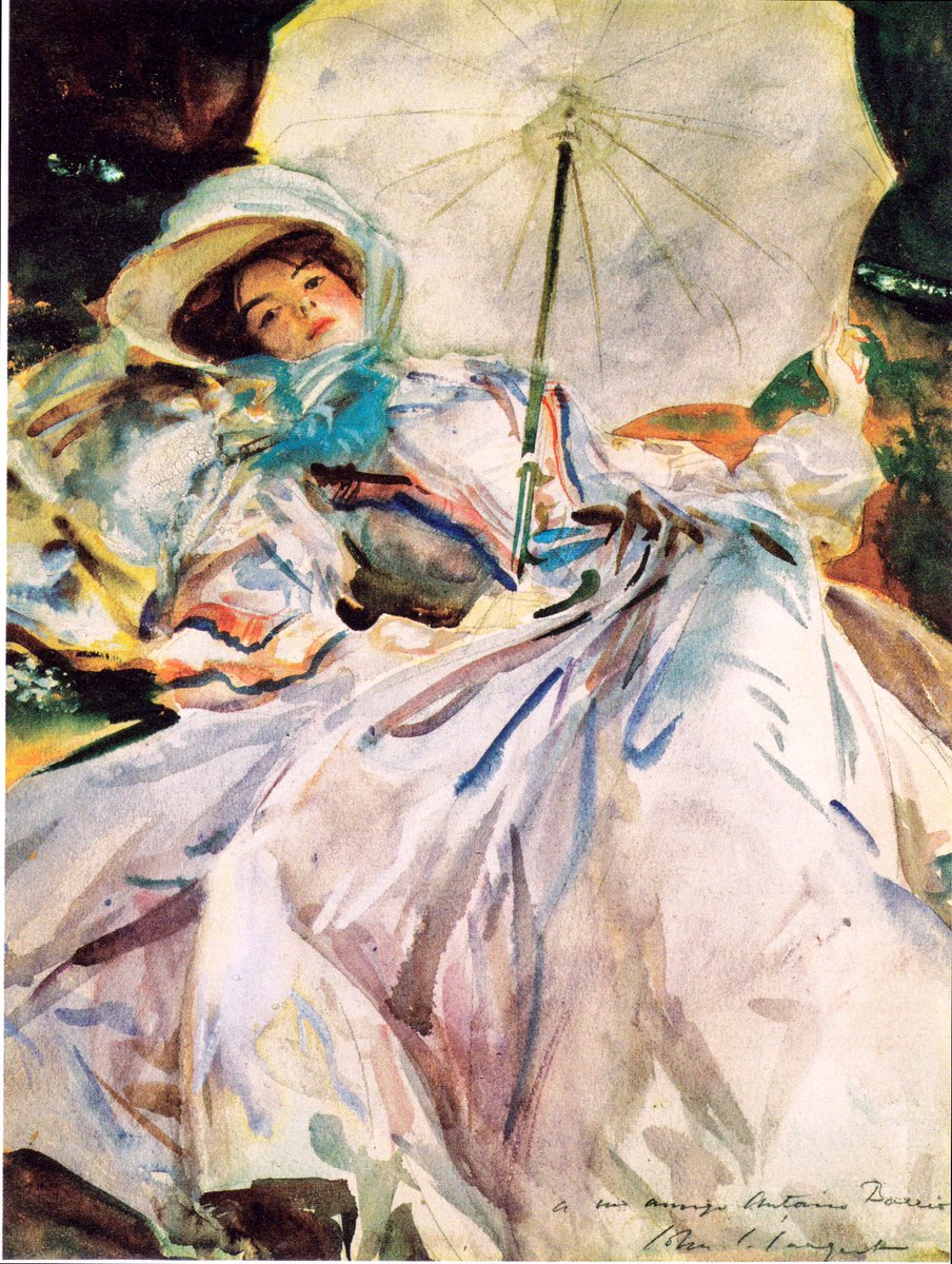 Sargent’s penchant for painting reposing figures has created some of the most beautifully intimate watercolours & oil sketches. Violet Sleeping (c1907-9), A Siesta (1904), A Siesta (1905) & Woman with Sun Parasol (1900)