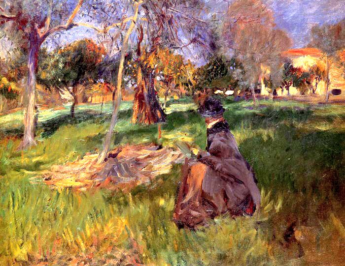 He enjoyed painting gardens including that of the Millet’s in England (1886), the Village of Calcott (c1888), In the Orchard (1886) & Villa de Marlia (1910). His images suggest a carefree life of effortless beauty lolling on grass