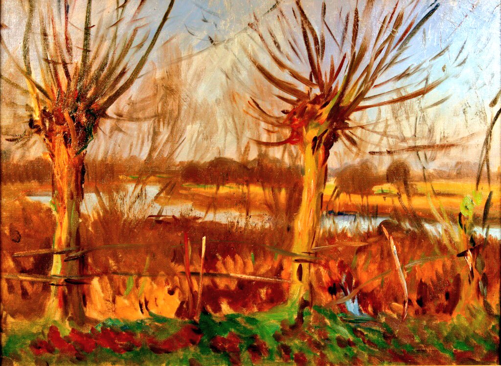 He enjoyed painting gardens including that of the Millet’s in England (1886), the Village of Calcott (c1888), In the Orchard (1886) & Villa de Marlia (1910). His images suggest a carefree life of effortless beauty lolling on grass