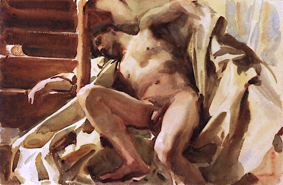 His studies of male figures are a tour-de-force in painterly skill as well as powerfully sensual (& due to having had to be hidden, have kept from fading). Young Man in Reverie (1878) & Male Model Reclining (c1900) & Model Studies (1904)