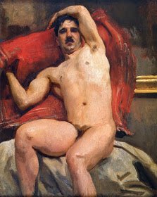 His studies of male figures are a tour-de-force in painterly skill as well as powerfully sensual (& due to having had to be hidden, have kept from fading). Young Man in Reverie (1878) & Male Model Reclining (c1900) & Model Studies (1904)