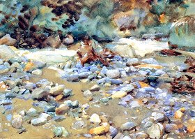 He also created a series of stunning watercolours & oil sketches of the countryside. These included his study of Blue Gentians (1905), Bed of a Glacier (1904), A Stream over Rocks (1907-8) & A Mountain Stream (1907)