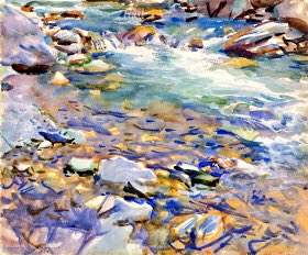 He also created a series of stunning watercolours & oil sketches of the countryside. These included his study of Blue Gentians (1905), Bed of a Glacier (1904), A Stream over Rocks (1907-8) & A Mountain Stream (1907)