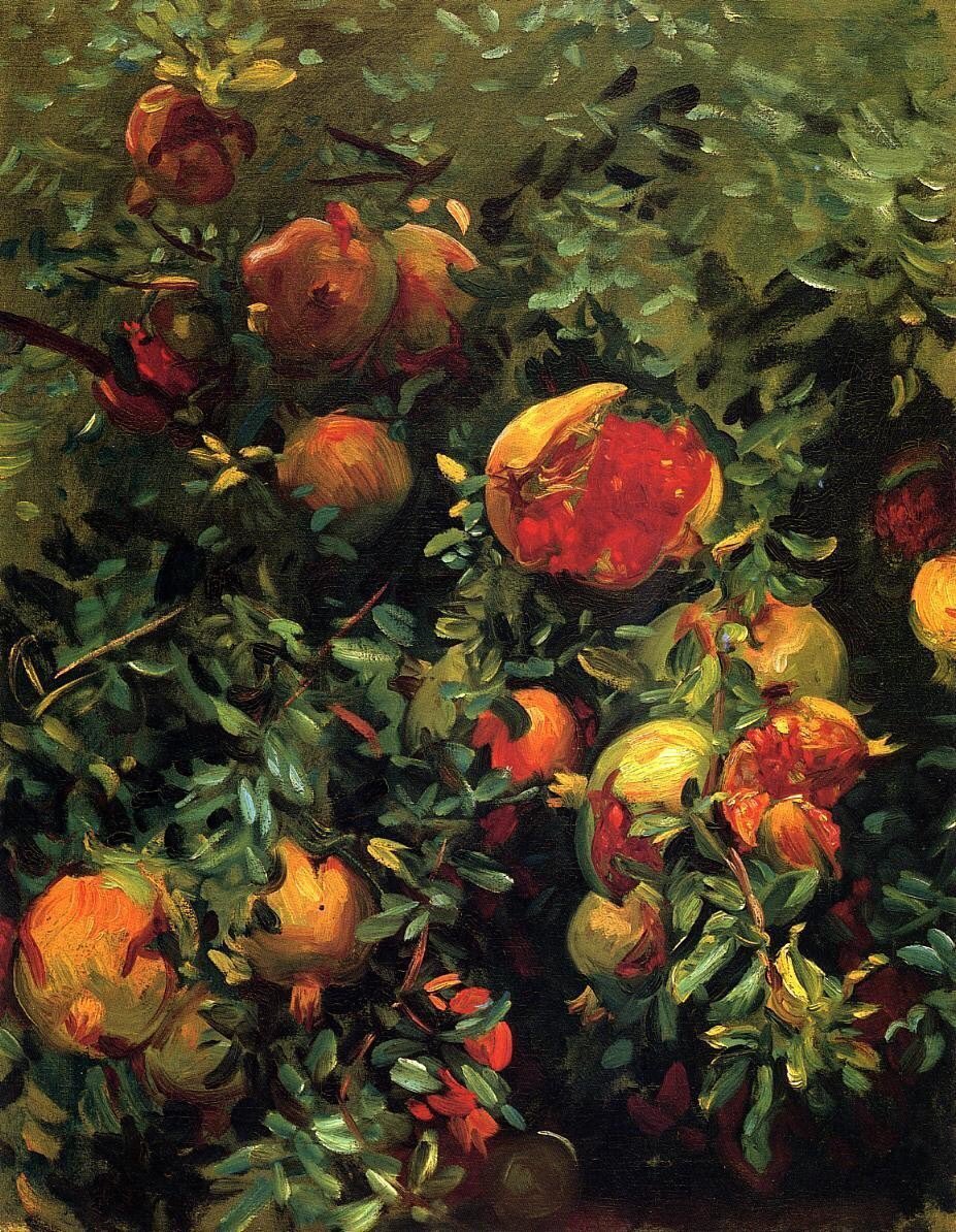 Sargent’s plant paintings take an impressionist love of colour & integrate his own dynamic & exquisite approach. Hollyhocks (1886), Pomegranates (1908) & Fig Tree (1908). His love of colour is readily apparent