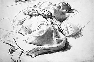 Olimpio Fusco was also linked romantically with the artist. His Italian good looks clearly inspired Sargent. Here is his portrait & a more domestic scene of Fusco in bed. This choice of subject has raised him from a society portraitist to a cutting-edge artist for the time