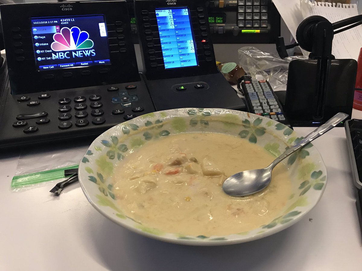 takahmama's tweet image. Never a good idea trying to eat hot food when you are only one of two people on the assignment desk on a busy news day. Cold soup anyone? Been sitting there for 2 hours. This is why I mainly drink iced coffee. Maybe I can make a soup popsicle. #newslife #assignmentdesk