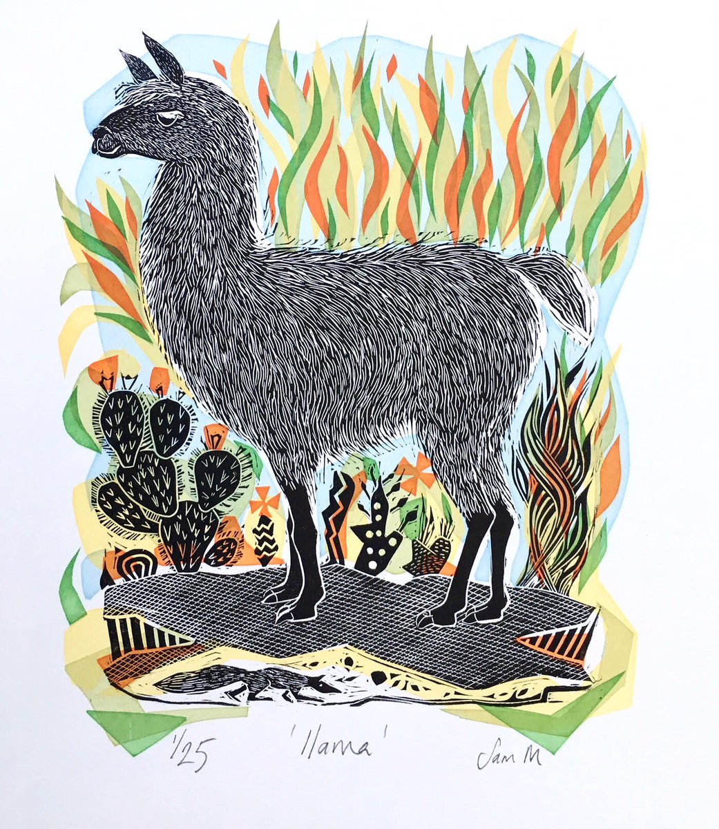 Hello #handmadehour - hope you are all well ! Here’s my latest print for you - a lovely llama linocut 😊🌵 #linocut #print #printmaking #llama