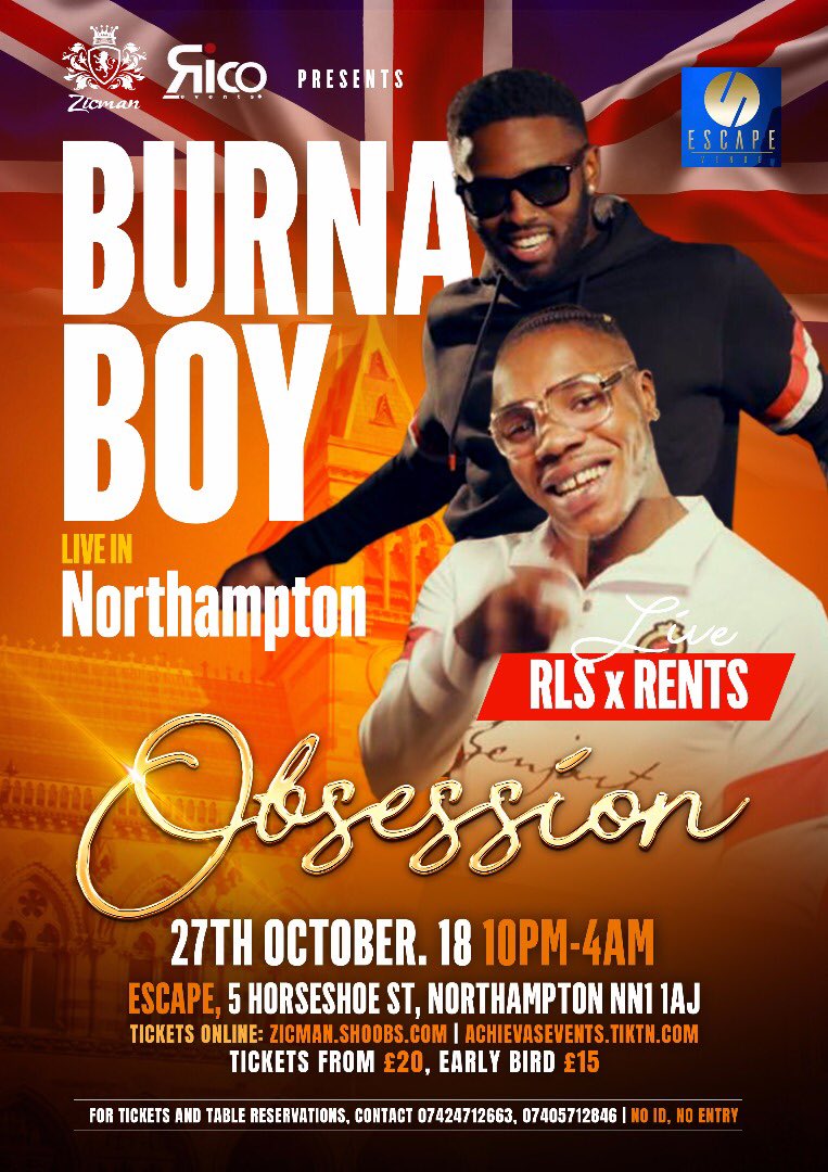 Catch @theonlyrls x <a href="/rentsofficial/">IG: RentsOfficial</a> performing this Saturday alongside @burnaboygram in Northampton. Come out and support your us 🙏 •
•
Thanks to @zicmanevents &amp; @eventsby_rico •
•
Don’t Forget #CaptainMajor Out On All Music Platforms 🎵 🎶 🎧 •
•