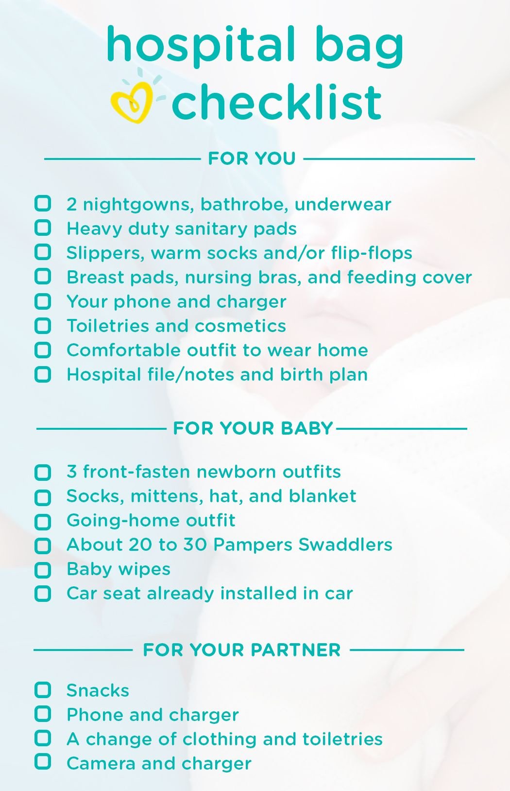 What to pack for newborn baby best sale hospital bag