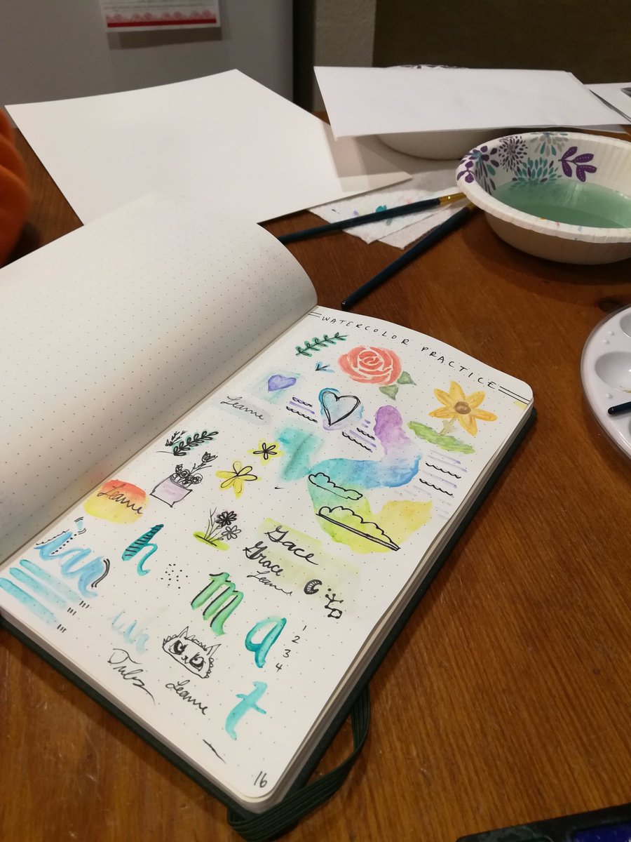 IndigoCharge's tweet photo. Blubs and I did a creative night last night! Guess which thing on the page I drew! Also I made a button!!! #CreativeRelease #DateNight #WaterColor #StayCharged https://t.co/ibRSCAx25o