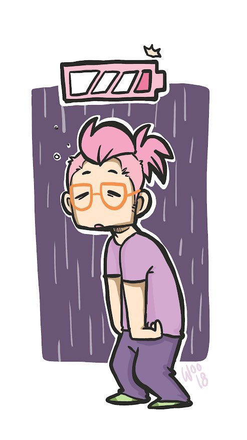 wooosome's tweet photo. ”Drained” #inktober Day 21~ sometimes even the weekend makes it hard to recharge the drained batteries~ #woosome #wootober #inktober2018 https://t.co/NOEOT6sFTM