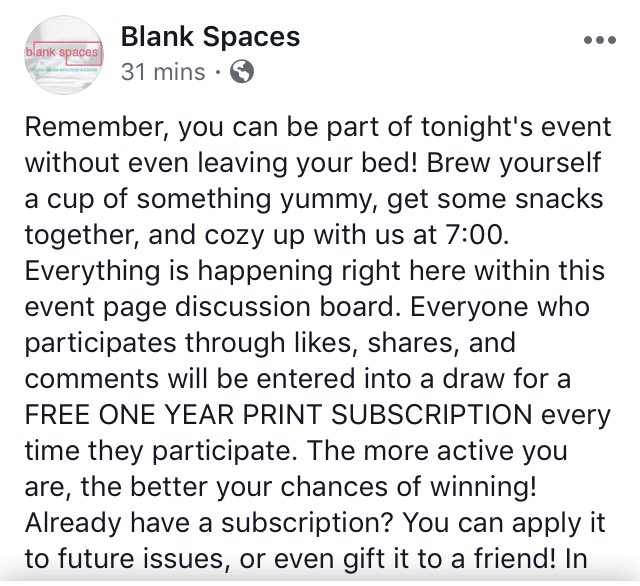 blankspacesmag's tweet image. Consider stopping by. facebook.com/events/5389068… #growblankspaces