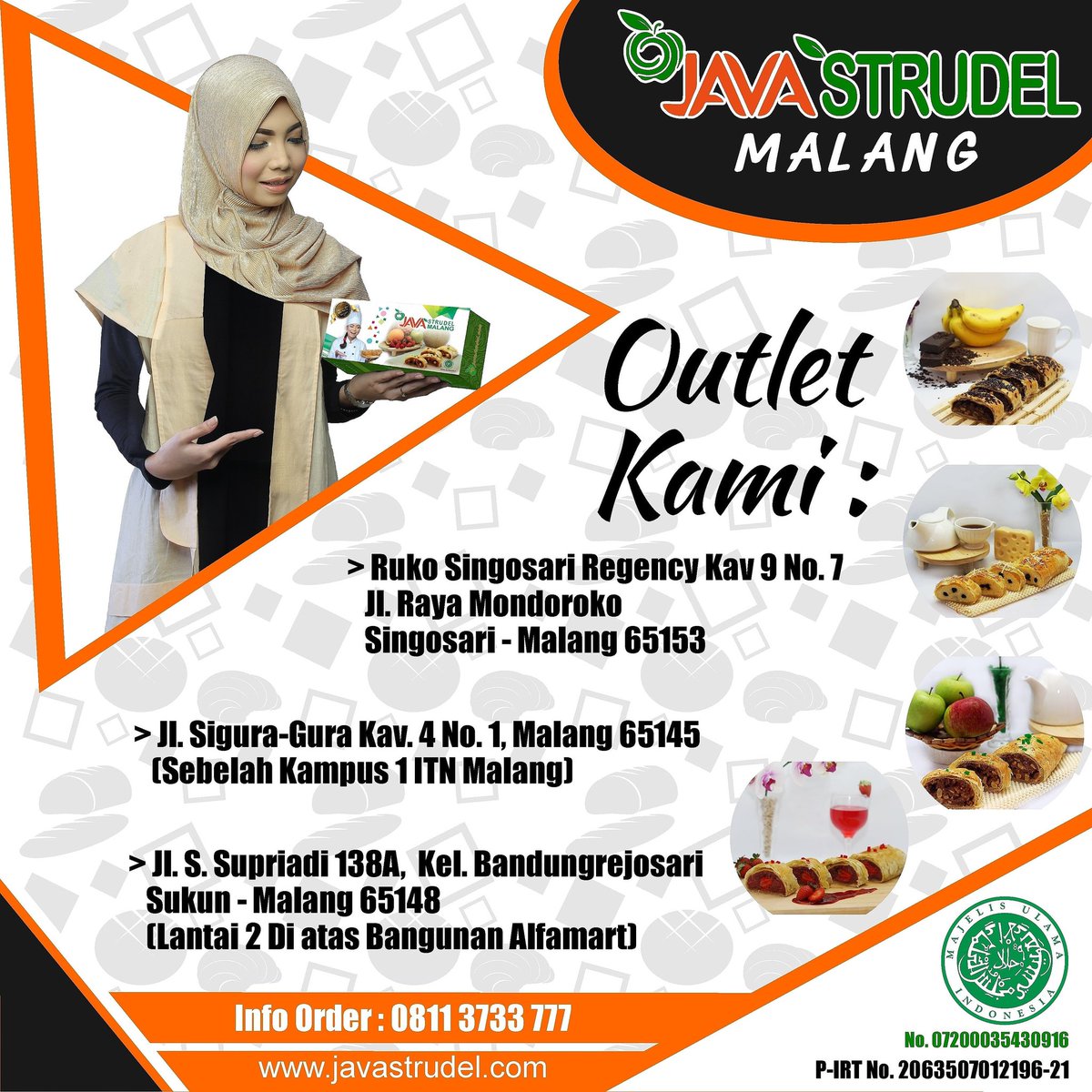 SWTani2's tweet image. JAVA STRUDEL, Pusat Oleh-Oleh Lengkap Khas Malang
Ruko Singosari Regency Kav 9 No. 7, Jl.Raya Mondoroko, Singosari Malang 65153.
Dijamin Halal MUI, Lebih Asli, Tanpa Bahan Pengawet, Asli Buah, Coklat, Keju dll bukan perasa . Sebelah Selatannya Warung Guyub
Info Order: 08113733777