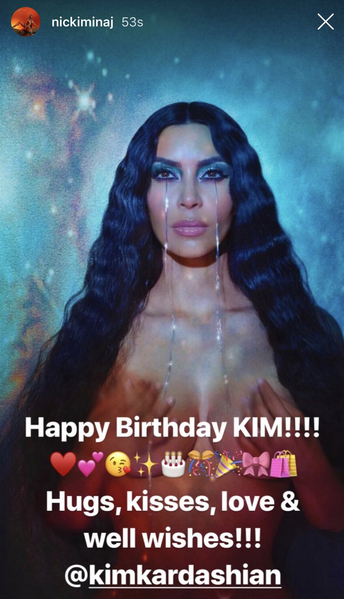 . wishing Kim Kardashian a Happy Birthday on her Instagram story. 