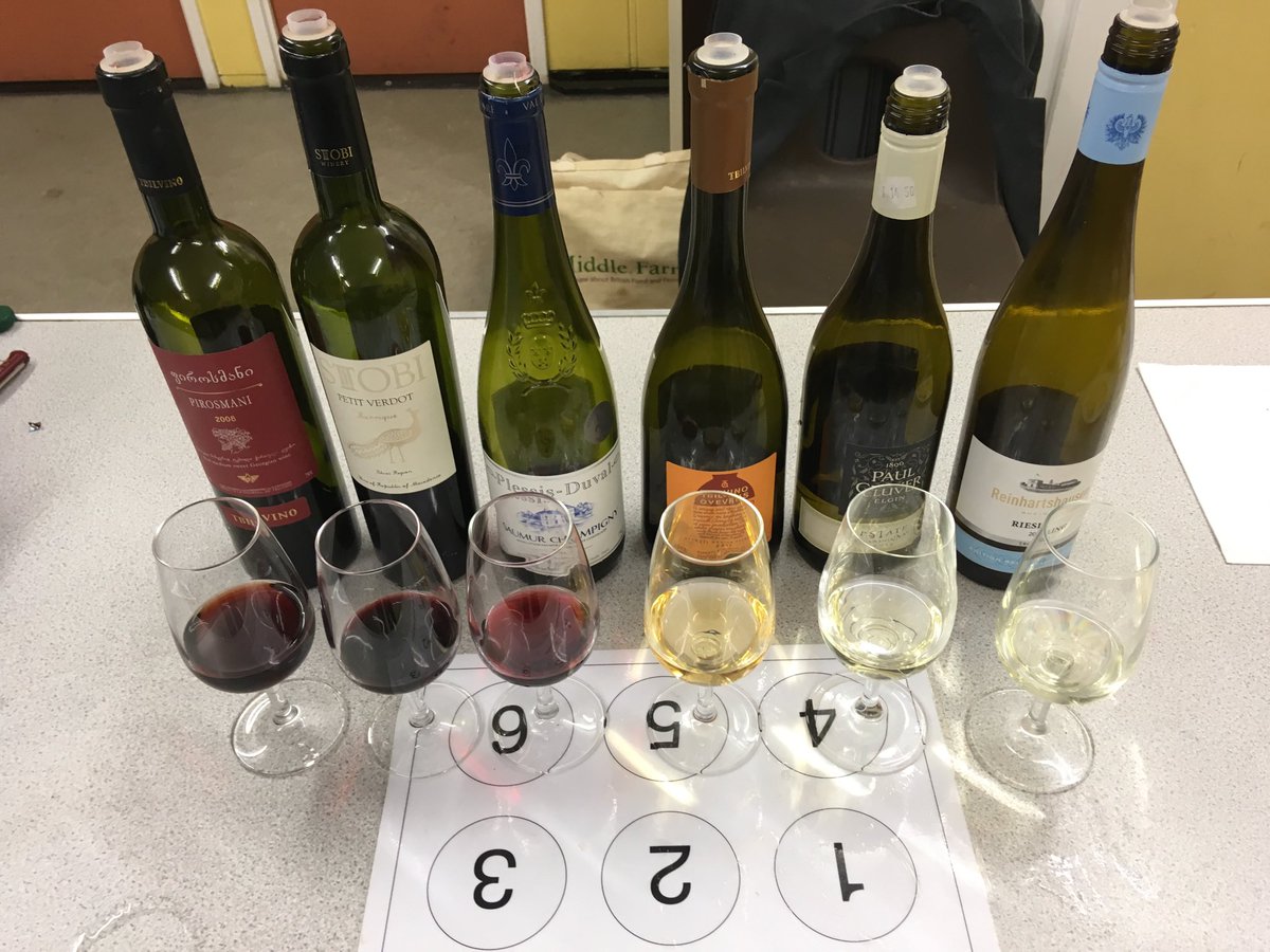 Back with my friends at the Oakmere WAS to lead a #winetasting featuring #winemaking styles. From R to L: Rheingau #Riesling Trocken, Paul #Cluver Chardonnay (SA), Tbilvino #Qvevris (#Georgia), Saumur Champigny (#Loire), ⁦<a href="/StobiWines/">Stobi Wines</a>⁩ Petit Verdot, Tbilvino Pirosmani.