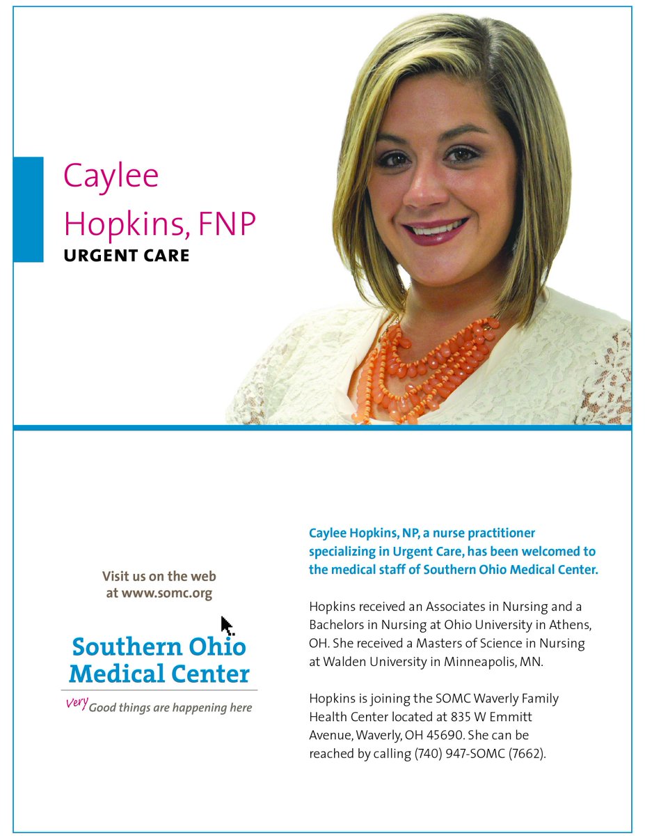Caylee Hopkins, NP is joining the team at the SOMC Waverly Family Health Center! Welcome to SOMC, Caylee!