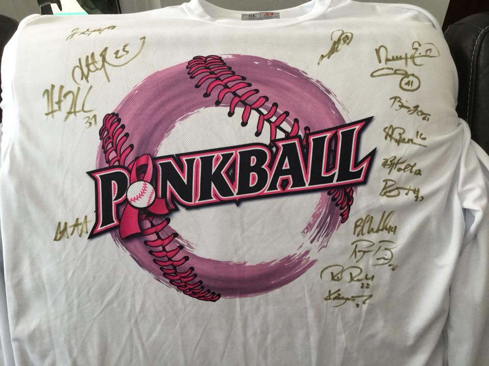 Pink_Ball_2019's tweet photo. Pinkball is reaching the MLB!

Steven Pearce #25 @RedSox superb first baseman sent this autographed Pinkball shirt from the team home with his brother who lives here in our community, along with 3 signed baseballs....  Pinkball is growing, which means more lives saved!  TY Steve! https://t.co/4fdEd3UDtk
