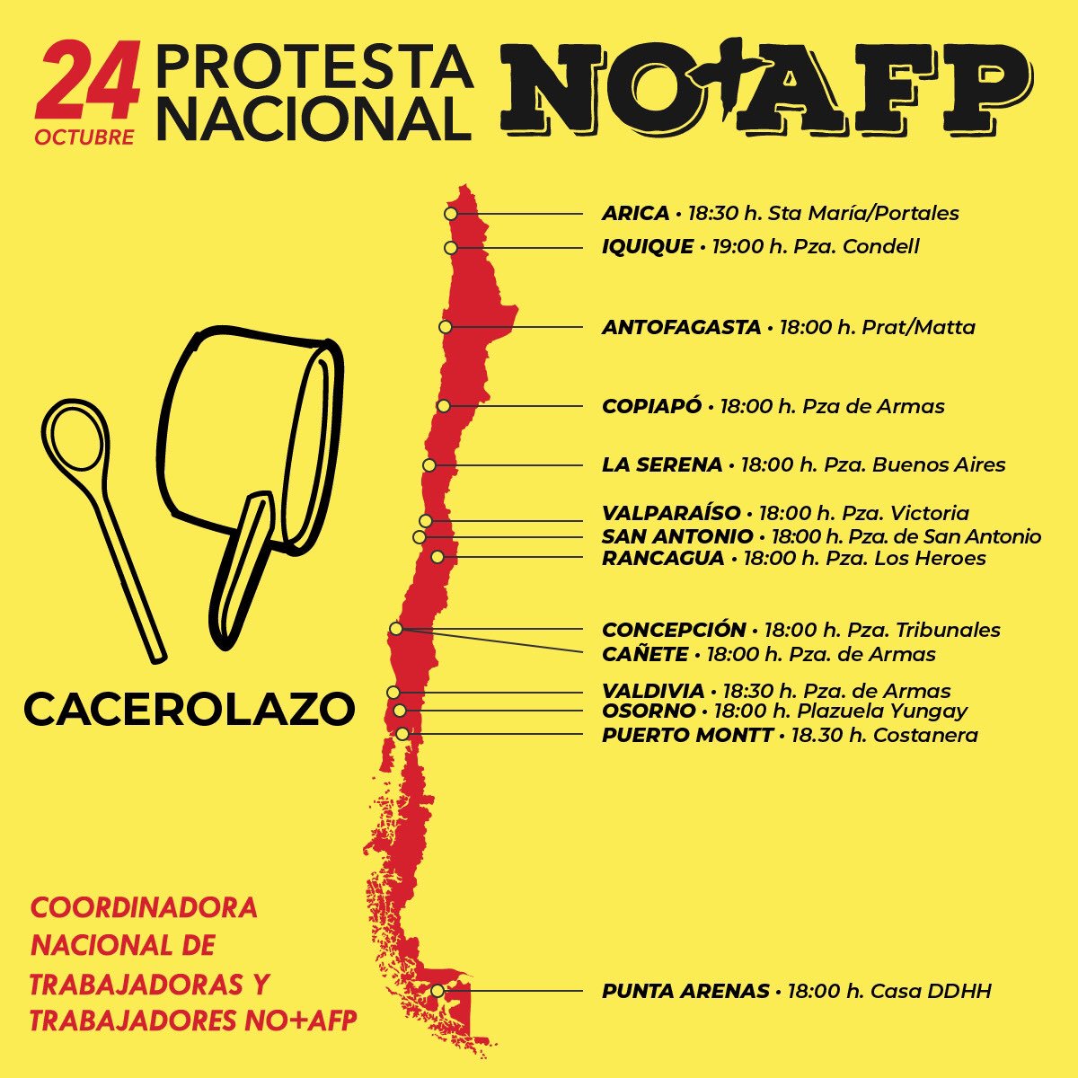 Protesta NACIONAL 24 de Oct. #NOmasAFP TODO CHILE DICE #El24yoProtesto por mejores pensiones y por un Chile más justo.