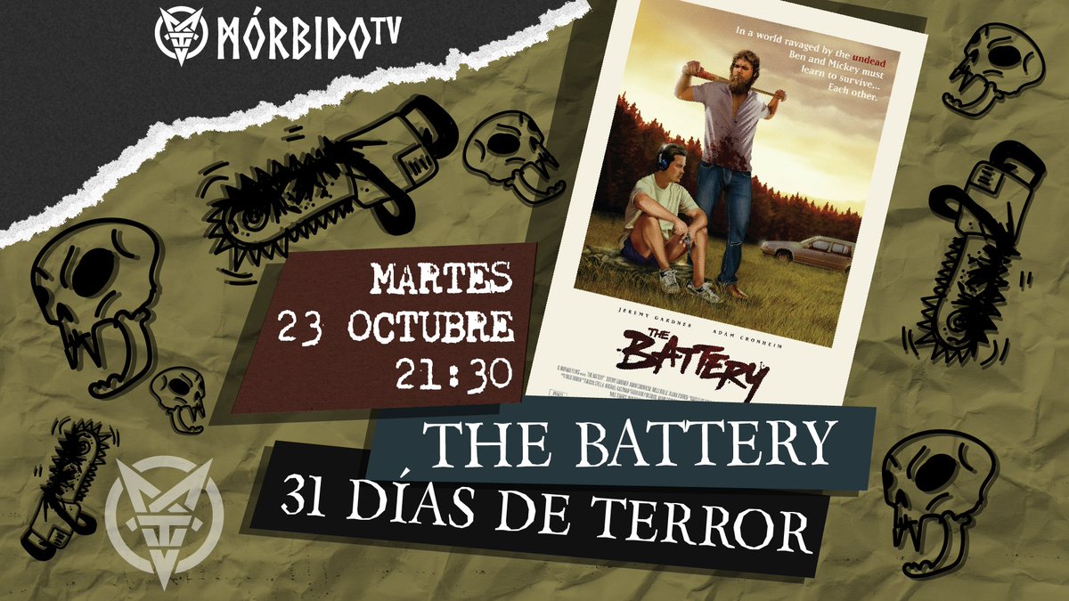 morbidotv's tweet photo. ⚾DÍA 23/31🧟‍♂️
Continuamos con el #Reto31MórbidoTV y esta noche a las 21:30 hrs tenemos una de nuestras favoritas: THE BATTERY, donde dos ex jugadores de beisbol viajan por lo que queda de Nueva Inglaterra tratando de sobrevivir al apocalipsis zombie. https://t.co/oHdHrK6ahg