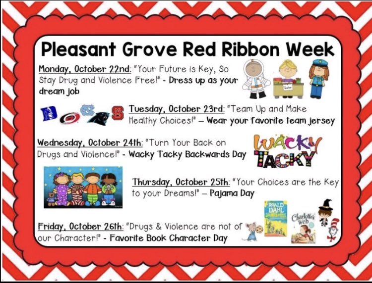 MsSnydersClass's tweet image. Red Ribbon Week starts tomorrow!!! Let’s see those dream jobs and show that our future is key, so we can stay drug and violence free! What will you dress up as?? @pgesflyers
