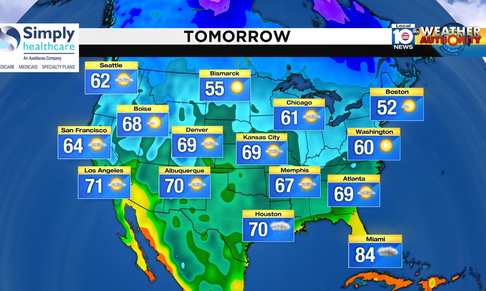 Here is the national forecast for tomorrow Presented by Simply Healthcare https://t.co/lF93IhA7HG