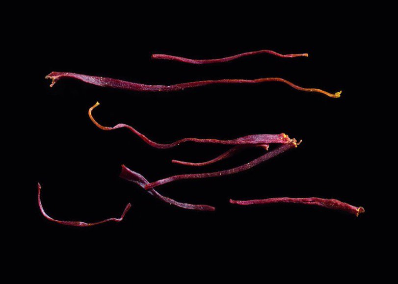 Saffron strands! A composite of 32 photos.