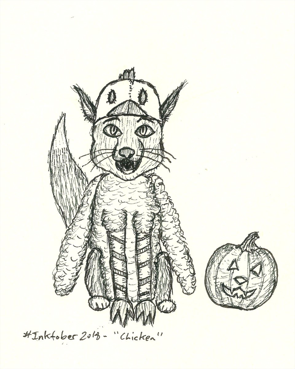 Inktober Day 5: "Chicken" - I caught up with an earlier prompt that I already had an easy, cute idea for because reading the news this weekend took more spoons out of me than I expected. So anyways, enjoy a cute #Halloween fox. #Inktober2018 #inktober