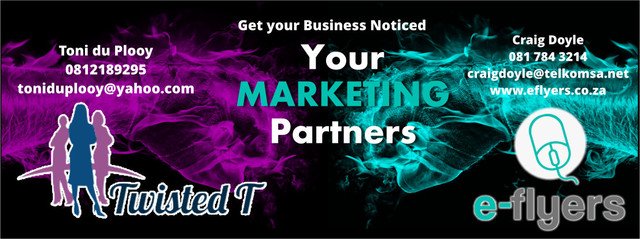 Toonkind's tweet photo. E-flyers and Twisted T designs is your go-to partners in marketing. We can design your brand and create brand awareness. Brand up with US. #pretoria #DIGITALDESIGN #Montana #Centurion #PretoriaNorth #business #advertising #businesscards #advertisingagency #businessasusual https://t.co/F62F2Jtagf