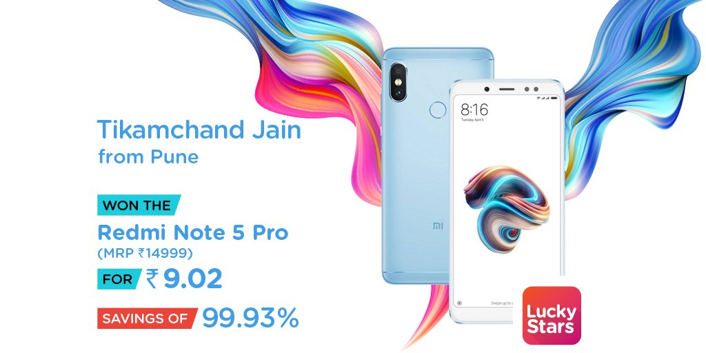 When you’re a fan of #PUBG, you need a smartphone like #RedmiNote5Pro 📲 for smooth play.
Tikamchand Jain has won his on #LuckyStarsApp, now it’s your turn.
Download NOW: goo.gl/XD4AiY.