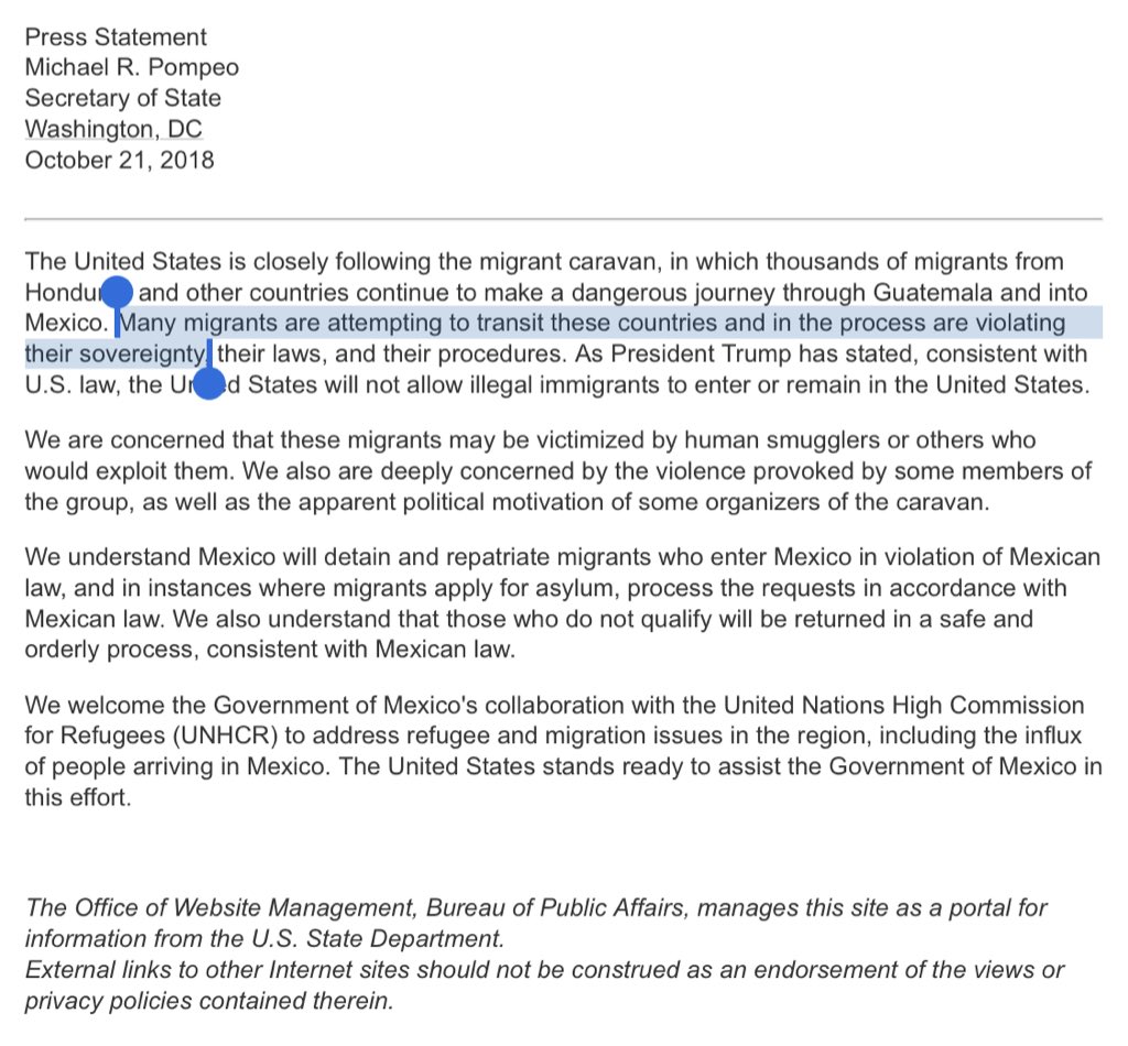dancohen3000's tweet photo. Years after backing a coup against Honduras’ democratically-elected president, the US accuses the refugees fleeing the resultant violence of violating other countries’ “sovereignty”. https://t.co/2dss3aks0c