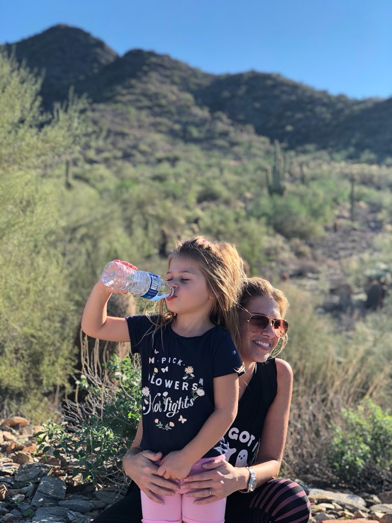 Spent Saturday and Sunday mornings hiking the beautiful @McDowellSonoran. Ava says, safety first! Always hydrate, even if it gets in the way of a good pic 📷 🌵😎 #pickflowersNOTfights #desertscape