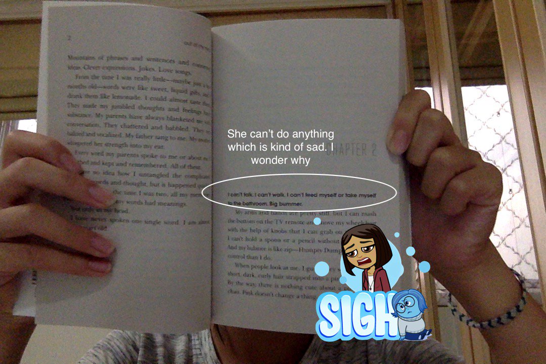 In the book 'Out of my mind' Melody brooks can't do anything. @MsBull4 #booksnaps #KAStw