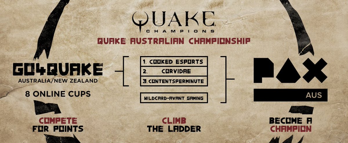 ESLAustralia's tweet photo. Who will take the @Quake Australian Championship crown at @PAXAus this Sunday?

Three of ANZ's top qualified teams will battle it out with our wildcard squad (now @AvantGaming) from @MelbEsportsOpen, live on the ESL Stage at PAX!

🕐 ~1pm AEDT https://t.co/NiswV1mlXE