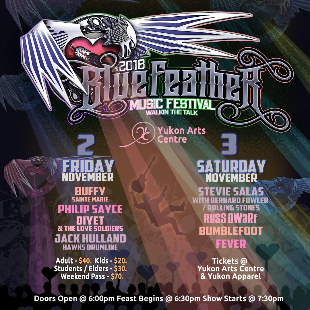2018 Blue Feather Music Festival Headliners: <a href="/BuffySteMarie/">Buffy Sainte-Marie</a> &amp; <a href="/StevieSalas/">Stevie Salas</a> Get your tickets today! yukontickets.com/TheatreManager… …  #Music #Yukon