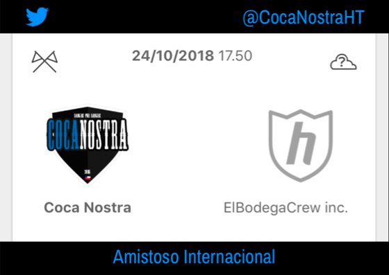 CocaNostraHT's tweet photo. 🔰 Amistoso Internacional
🗓️ 24/10/18 | 17.50 hrs.
🏟️ SDC Park, Coquimbo
🆚 ElBodegaCrew inc. 🇩🇰 https://t.co/zXbxQ1MhXR