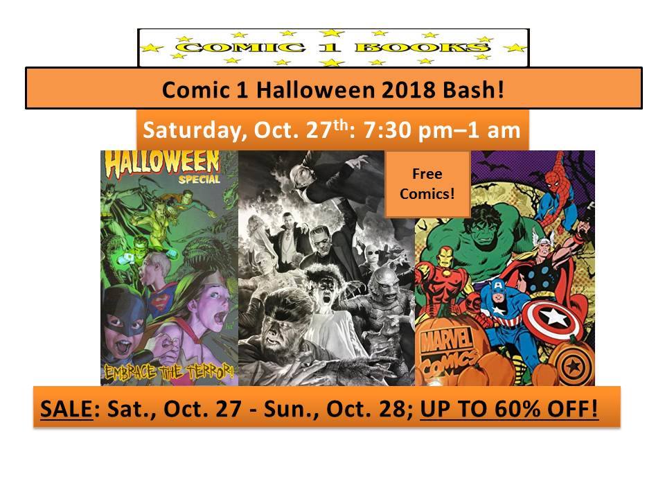 comic1books's tweet photo. @comic1books presents Halloween party and sale, free #halloweencomic at our store in #stoneycreek and beside #hamilton, home of #BillyVan and @HilariousHouse Come by for trick or treats and #frightenstein https://t.co/44K3EQ4g2p