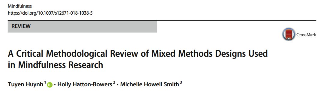 NEW ARTICLE: Dr. Michelle Howell Smith and her colleagues' methodological review is out!: A Critical Methodological Review of Mixed Methods Designs Used in Mindfulness Research. To learn more, link.springer.com/article/10.100…
#mixedmethods #mindfulness