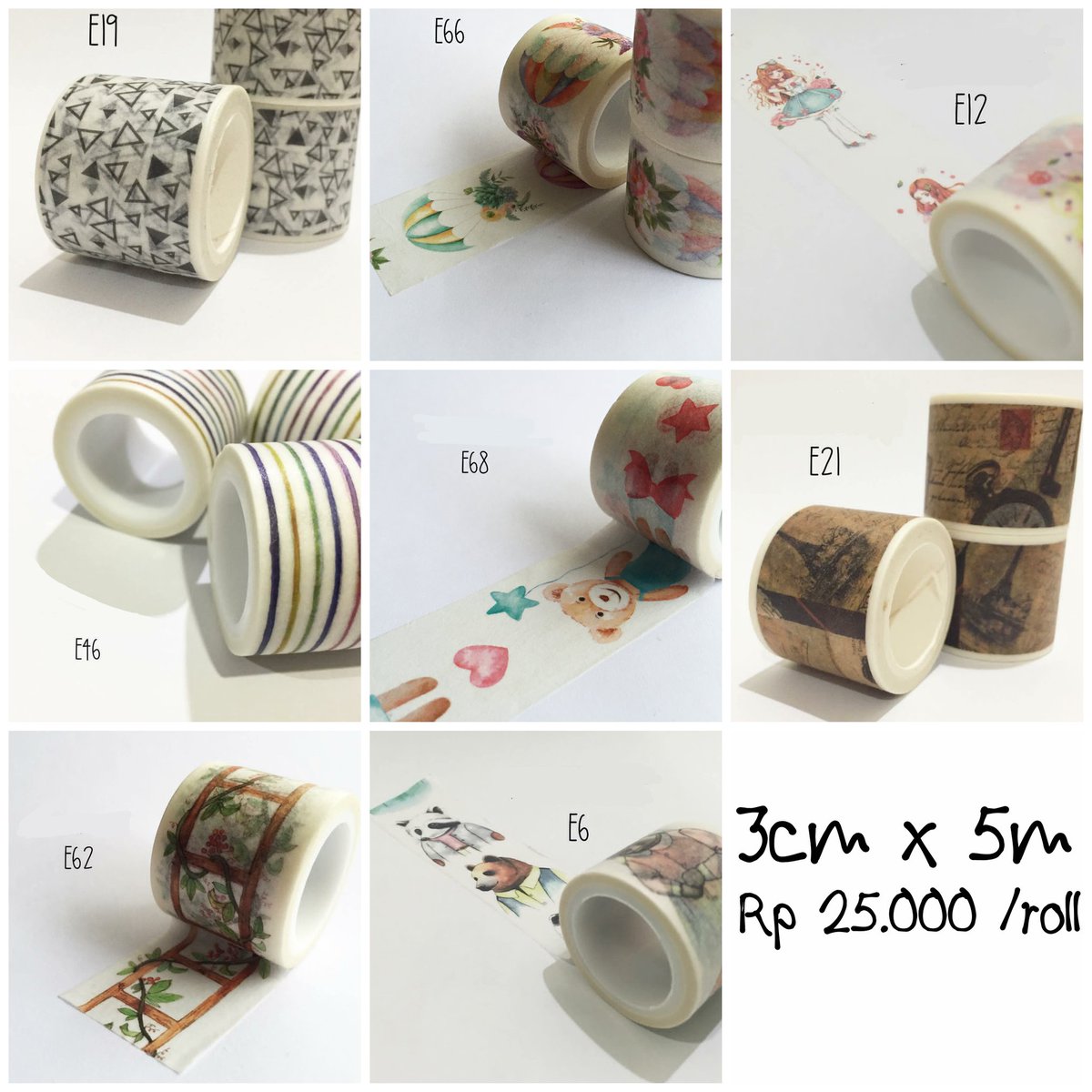 Jual washitape berbagai motif dan ukuran nih, untuk order bisa japri ke WA 08975884588 yaaaa, 
#washitape #jualwashi #jualwashitape #solasi
