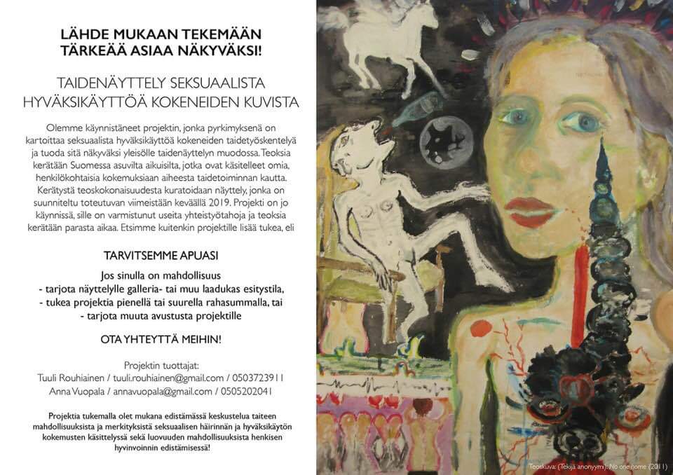 SuomenDissoRy's tweet photo. #dissory mukana sponsoroimassa ja organisoimassa näyttelyä. #meetoo #taide #näyttely #trauma #CSA #CPTSD https://t.co/L7AWxUGNFV