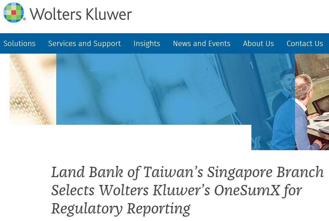 Finance Riskexperts Land Bank Of Taiwan S Singapore Branch Has Chosen Our Onesumx To Provide Its Regulatoryreporting Software T Co Xjk8cxcsl4 T Co 0itumxp15c